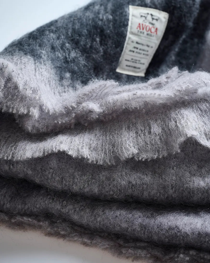 Avoca Mohair Wool Blanket 142x180 Charcoal Ombre